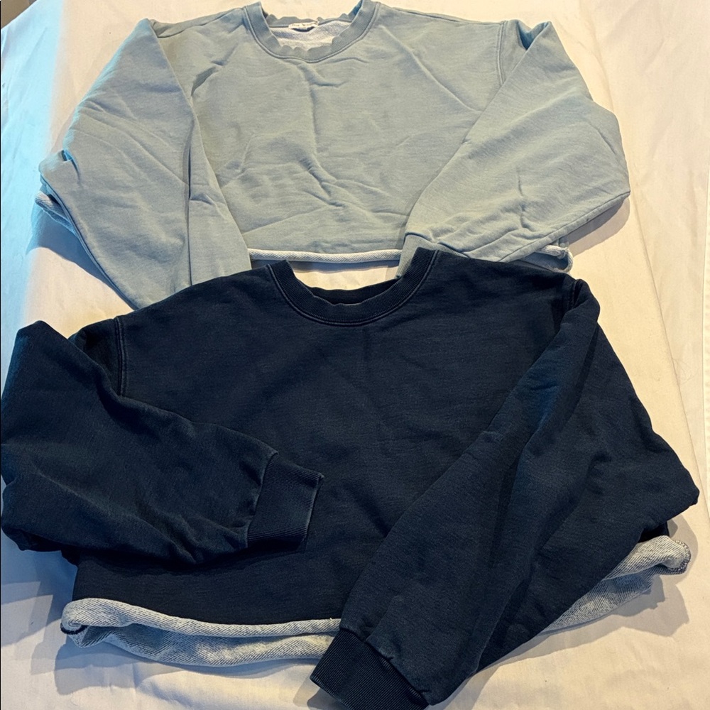 Good American Set/2 Light/Dark Blue JEANIUS Cropped Sweatshirts 100% Cotton 3X